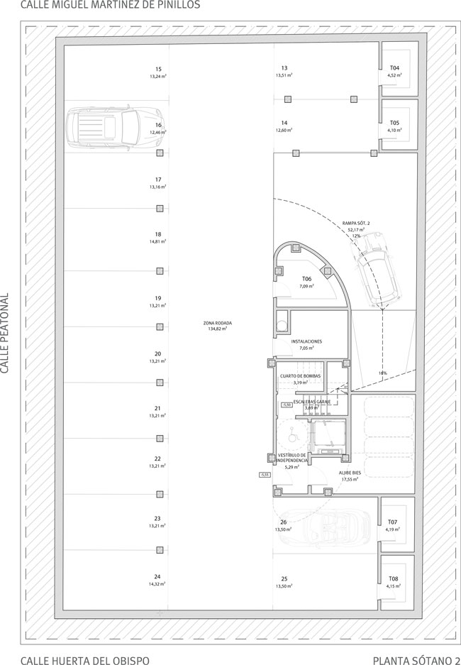 Planta Sótano 2 Huerta del Obispo 9-11-13. Viviendas en régimen de cooperativa. Información y Venta: 626 842 176